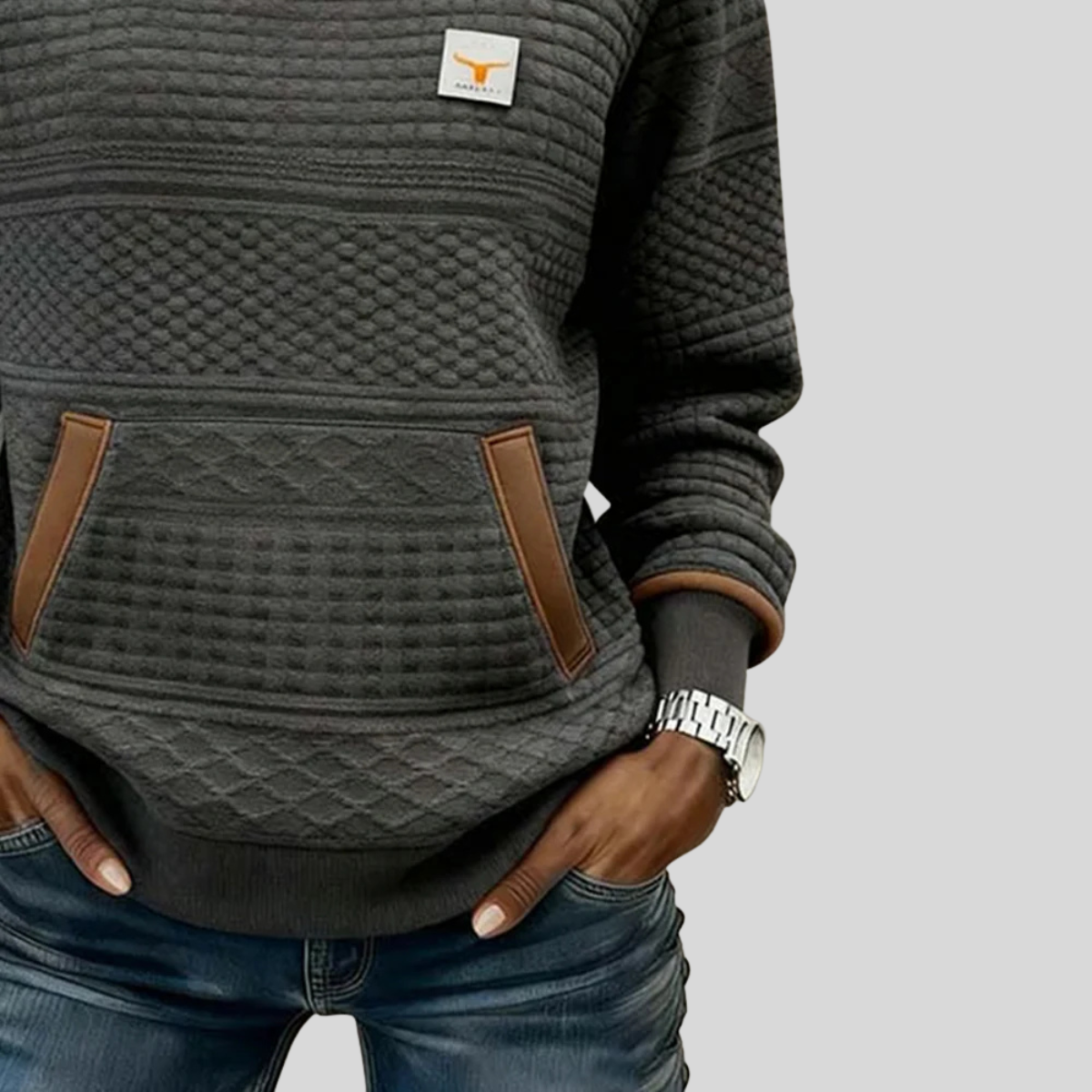 Nora | Women Textured Crewneck Pullover Pocket Sweatshirt