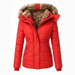 Agnes hooded quilted winter coat in red