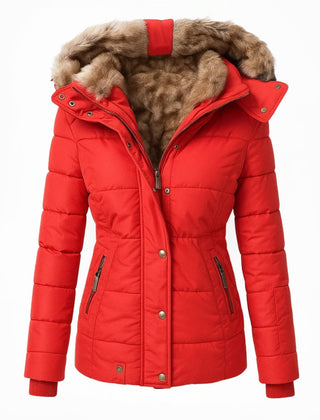 Agnes hooded quilted winter coat in red