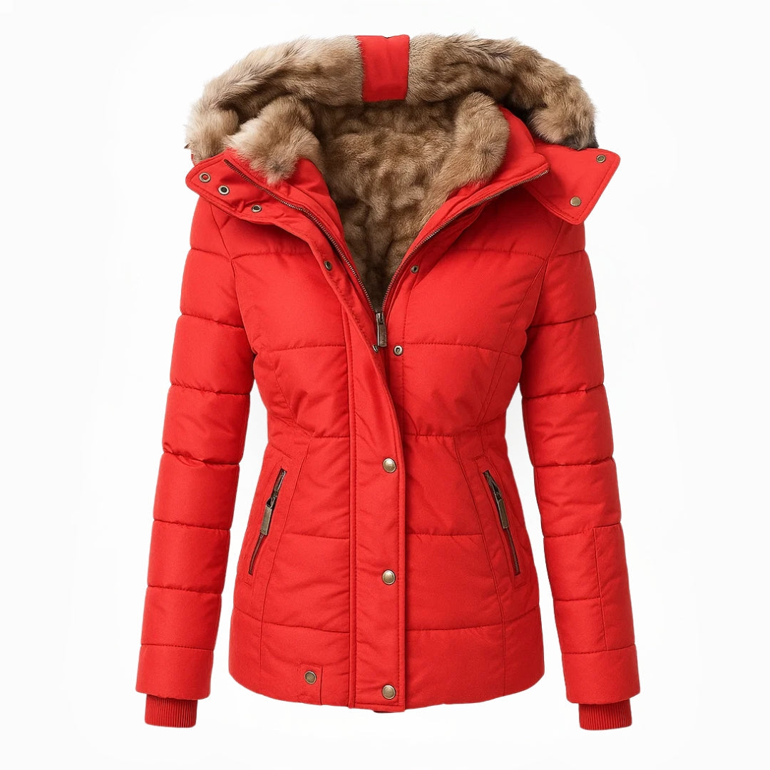 Agnes hooded quilted winter coat in red