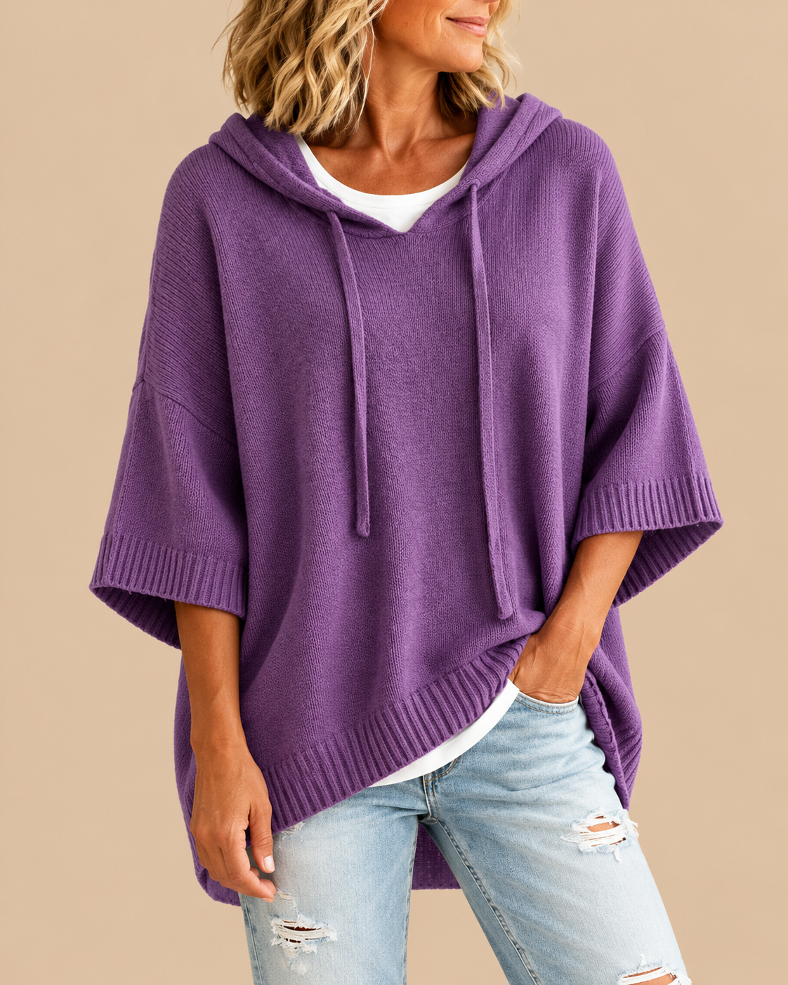 Rosalind | Women Hooded Oversized Knit Poncho