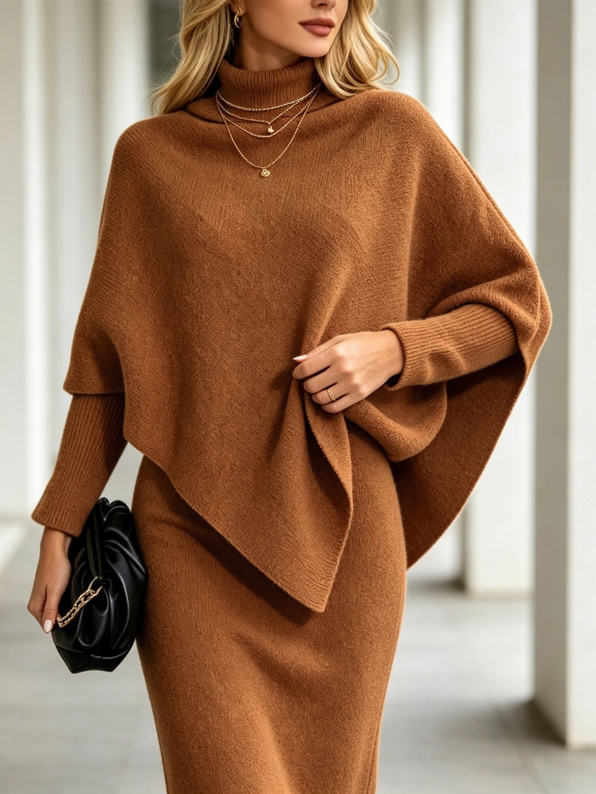 Lorna | Knitted Poncho Skirt Set