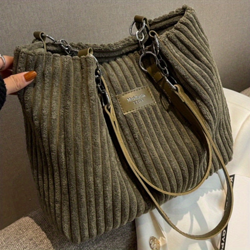Natalie | Women Ribbed Shoulder Strap Tote Bag