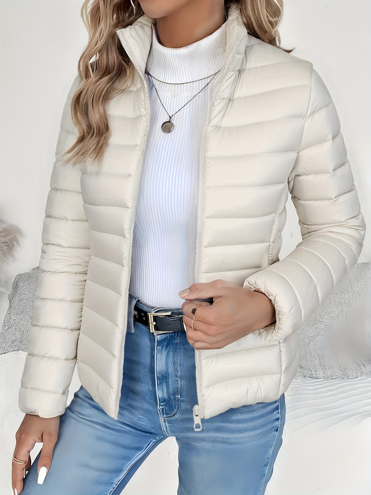 Catherine | Women Quilted Stand Collar Zip Jacket