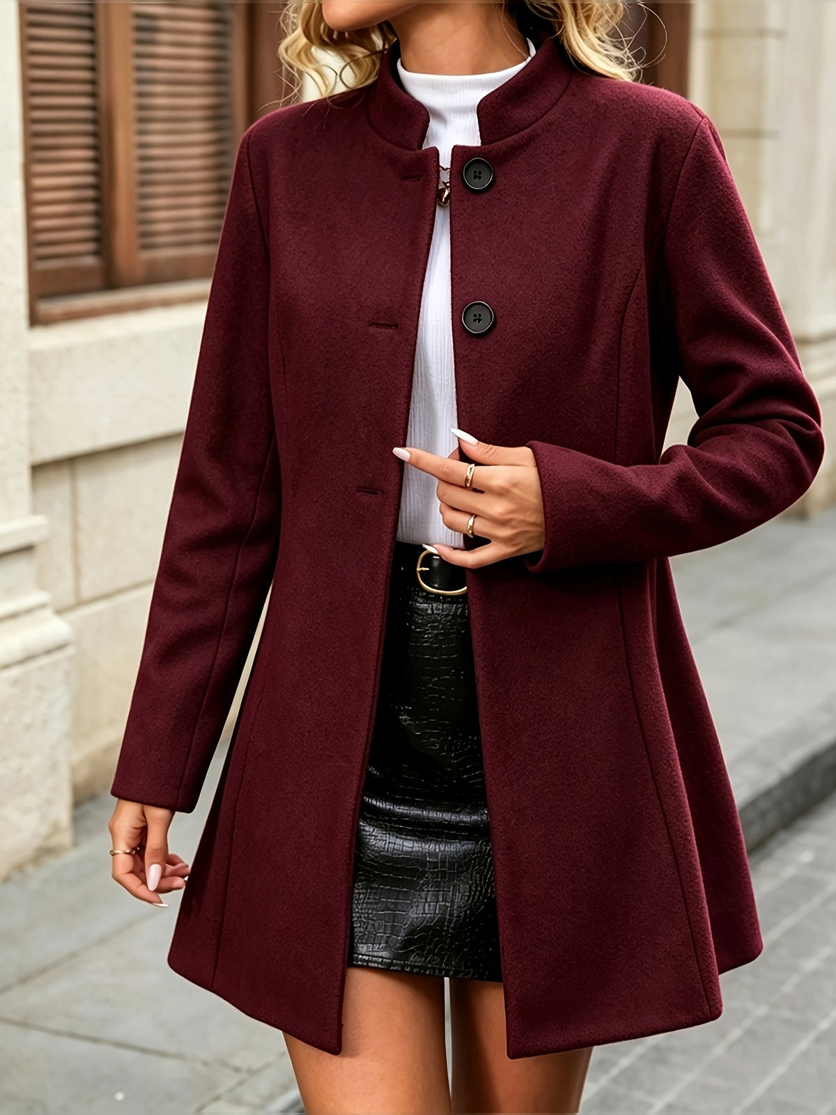 Eleanor | Women Stand Collar Button Front Longline Jacket