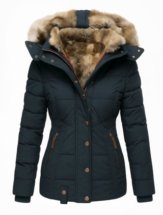 Agnes hooded quilted winter coat in deep blue