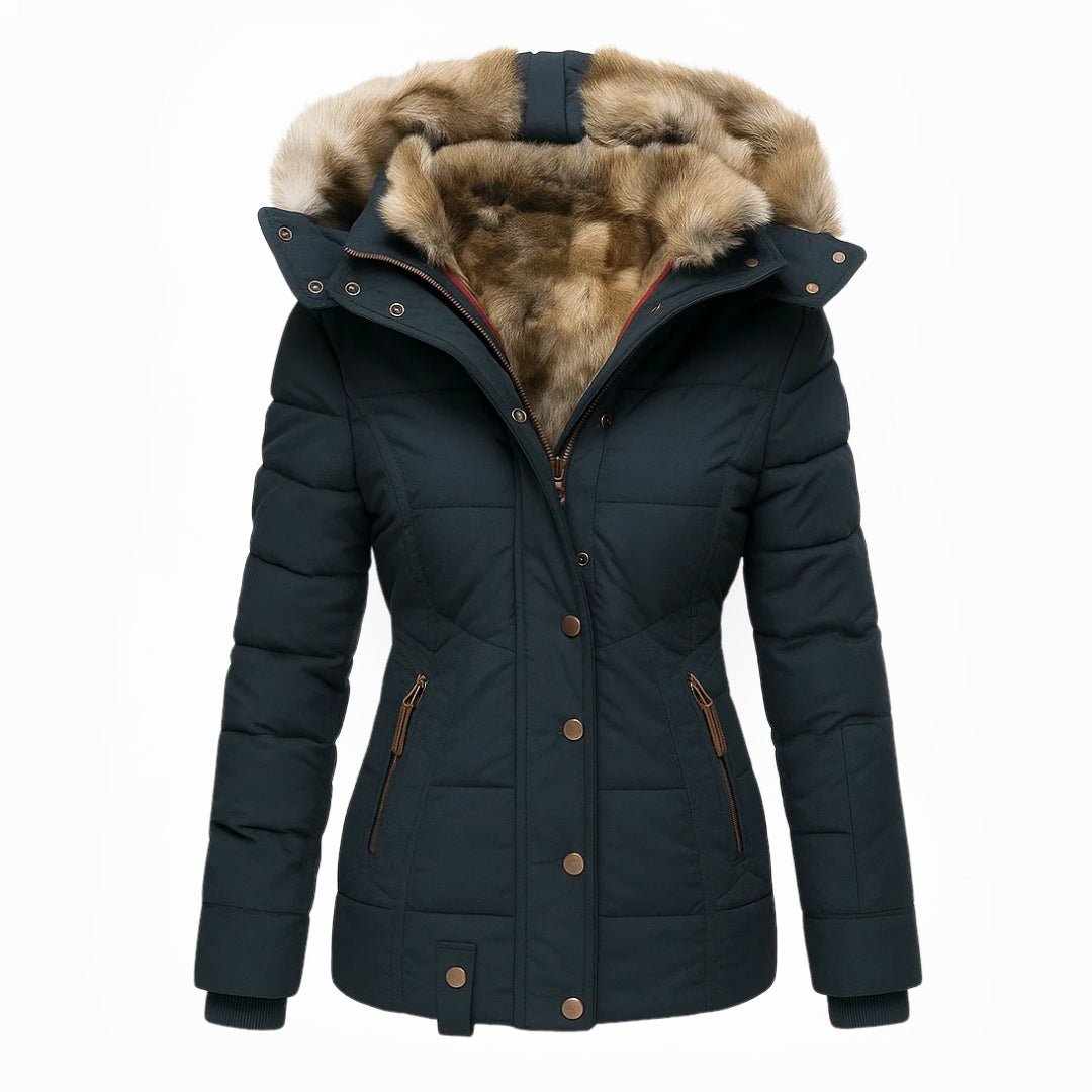 Agnes hooded quilted winter coat in deep blue
