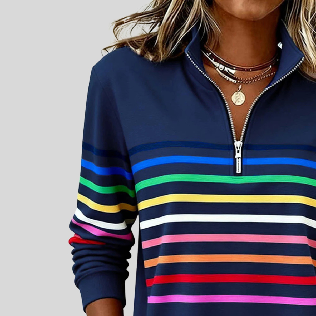 Charlotte | Women Striped Quarter Zip Pullover Top