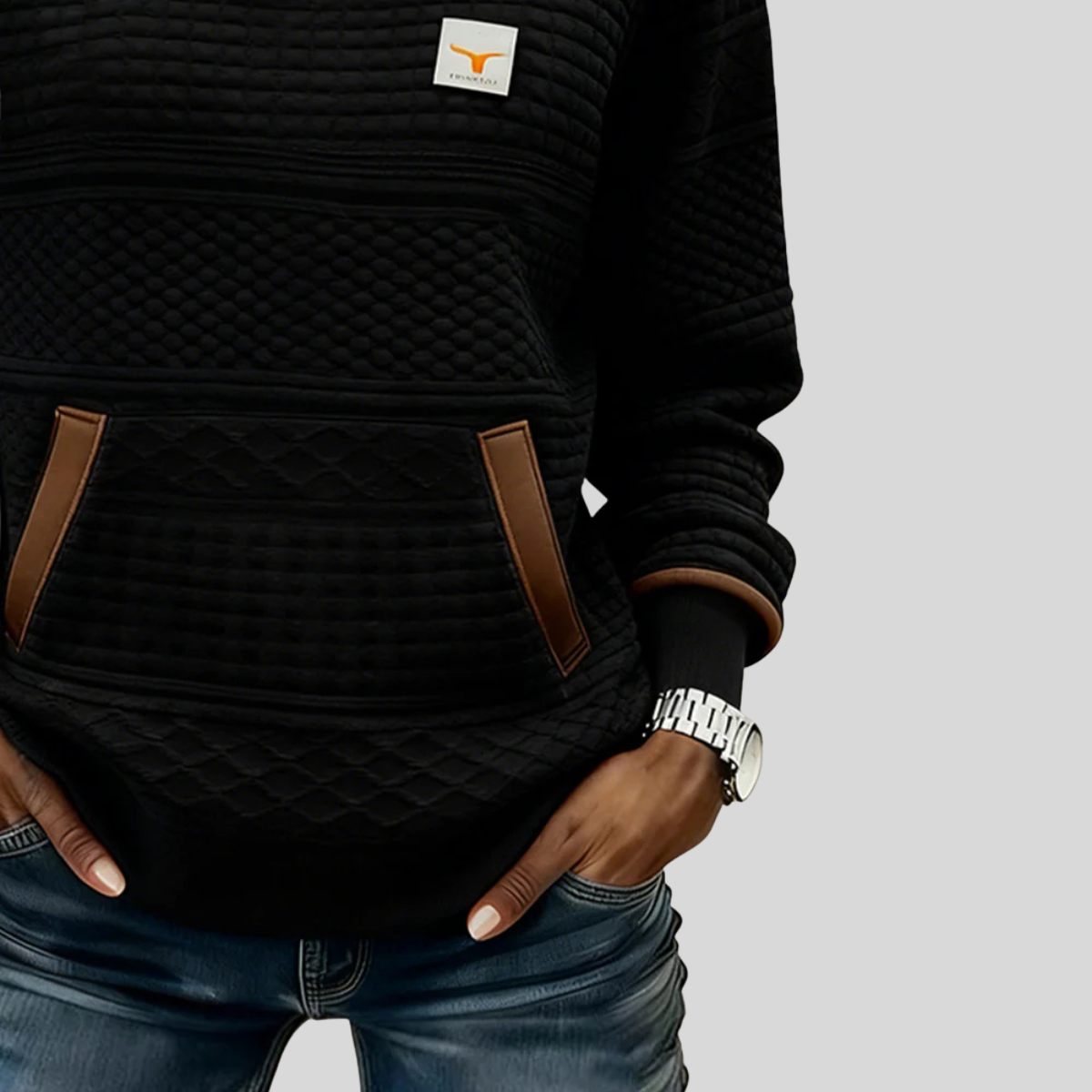 Nora | Women Textured Crewneck Pullover Pocket Sweatshirt