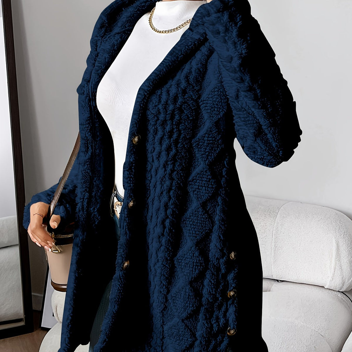 Rebecca | Women Hooded Textured Longline Button Cardigan