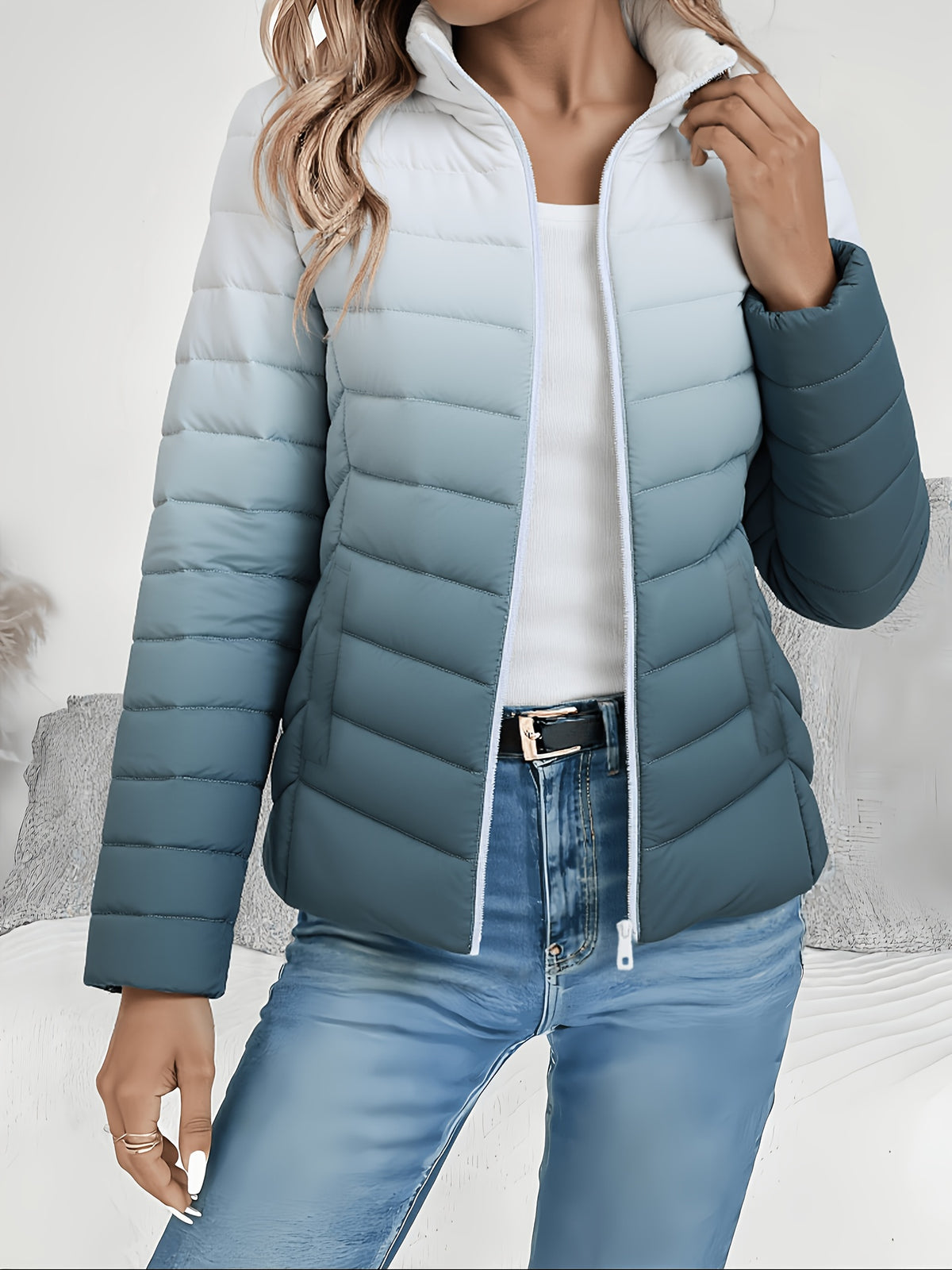 Catherine | Women Quilted Stand Collar Zip Jacket