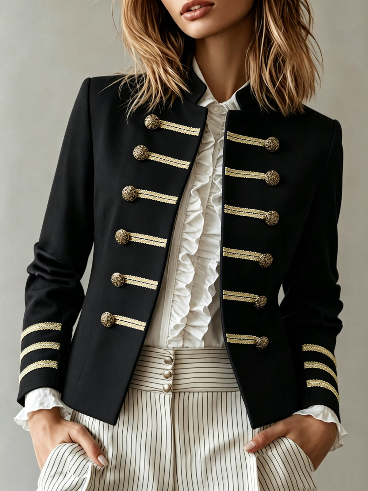 Isla | Women Military Style Gold Button Detail Blazer