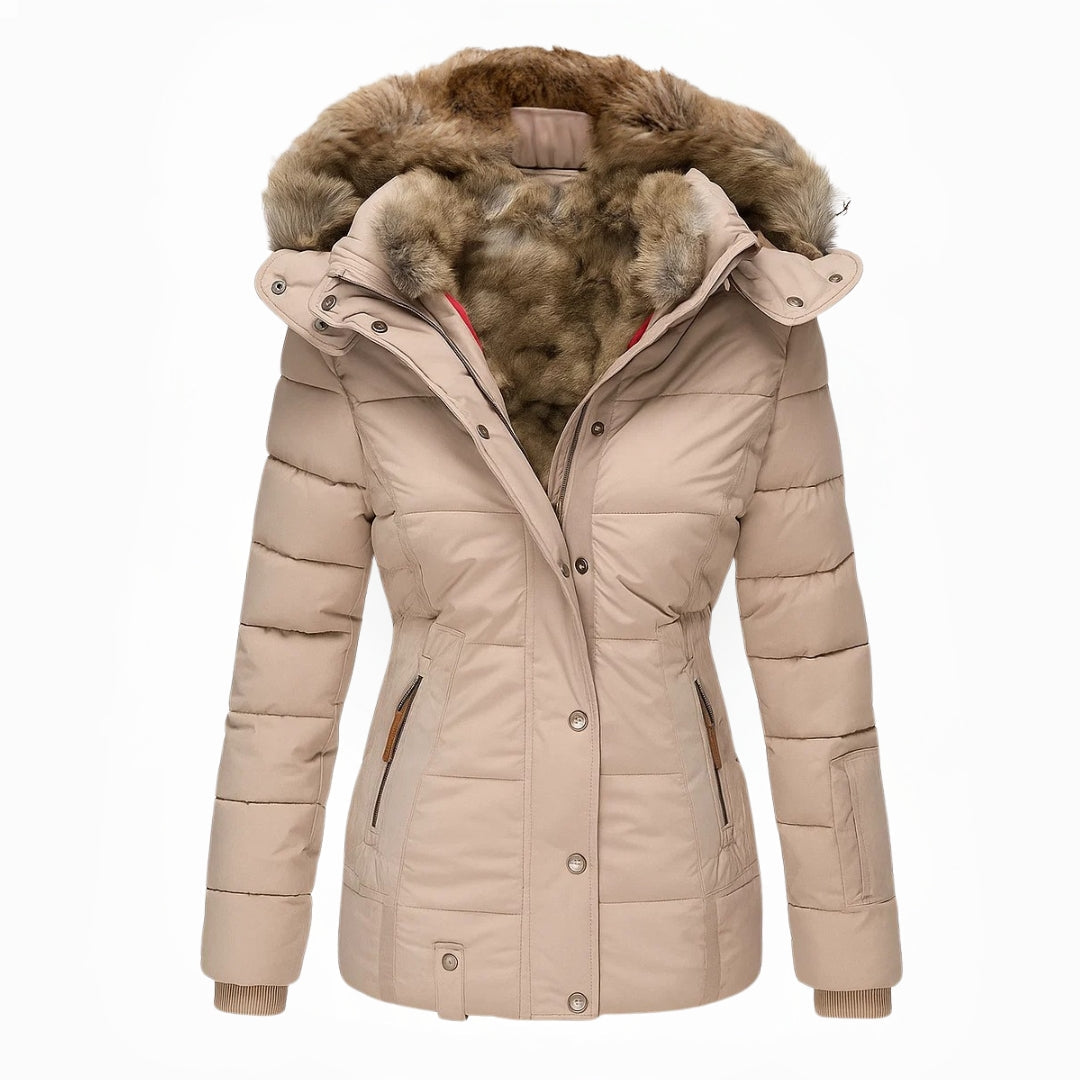 Agnes hooded quilted winter coat in beige