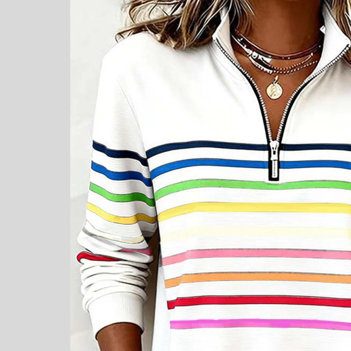 Charlotte | Women Striped Quarter Zip Pullover Top