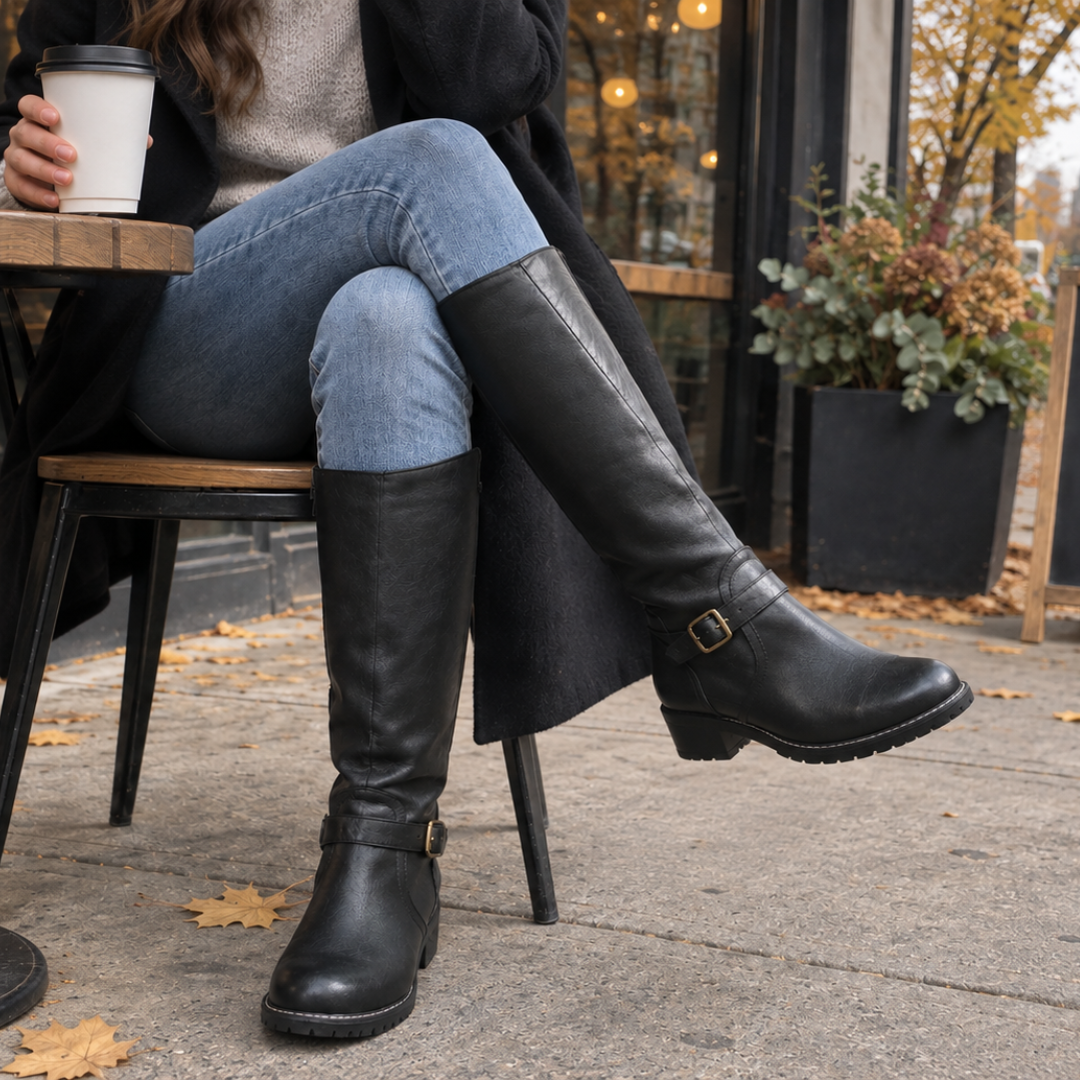Victoria | Women Tall Knee High Buckle Strap Zip Boots