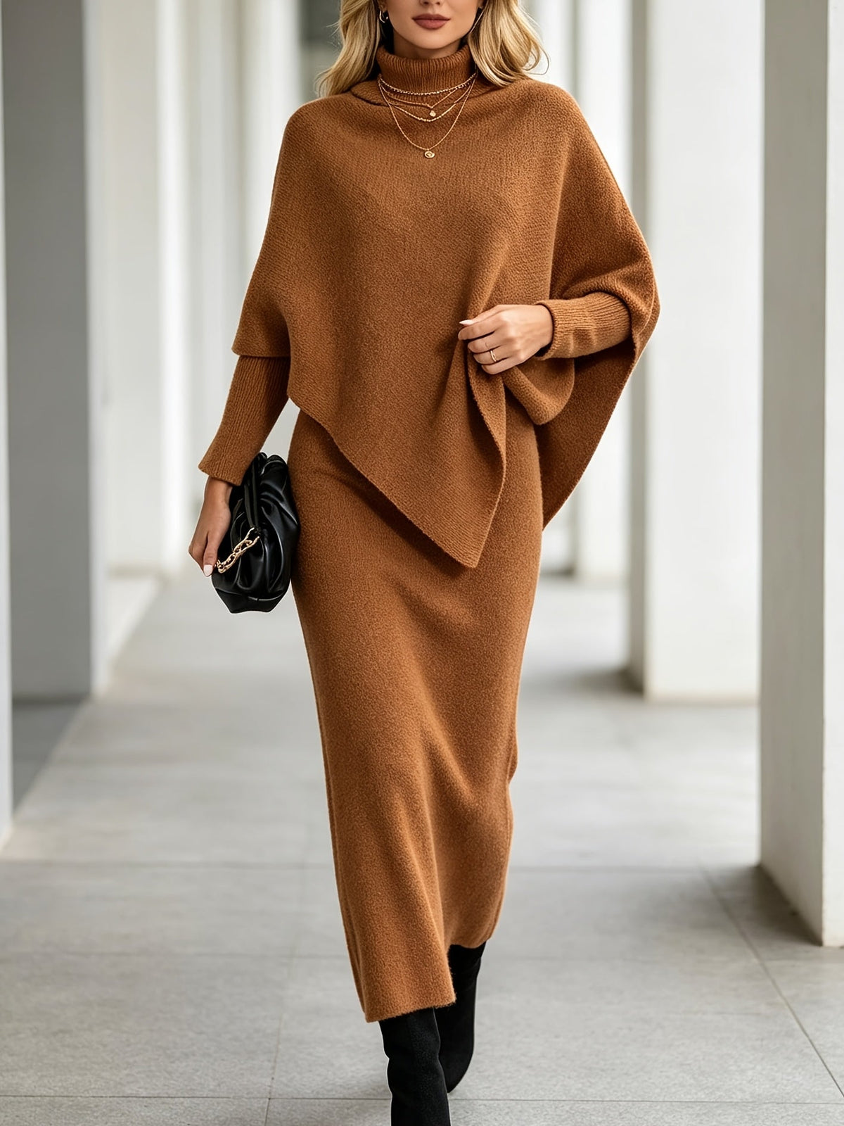 Lorna | Knitted Poncho Skirt Set