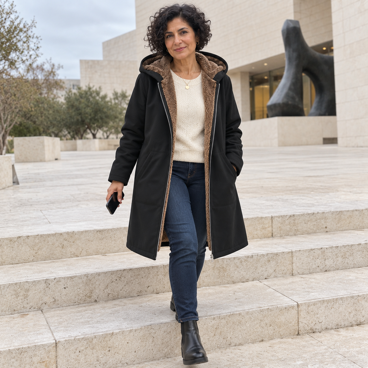 Andrea | Hooded Zip Front Longline Coat