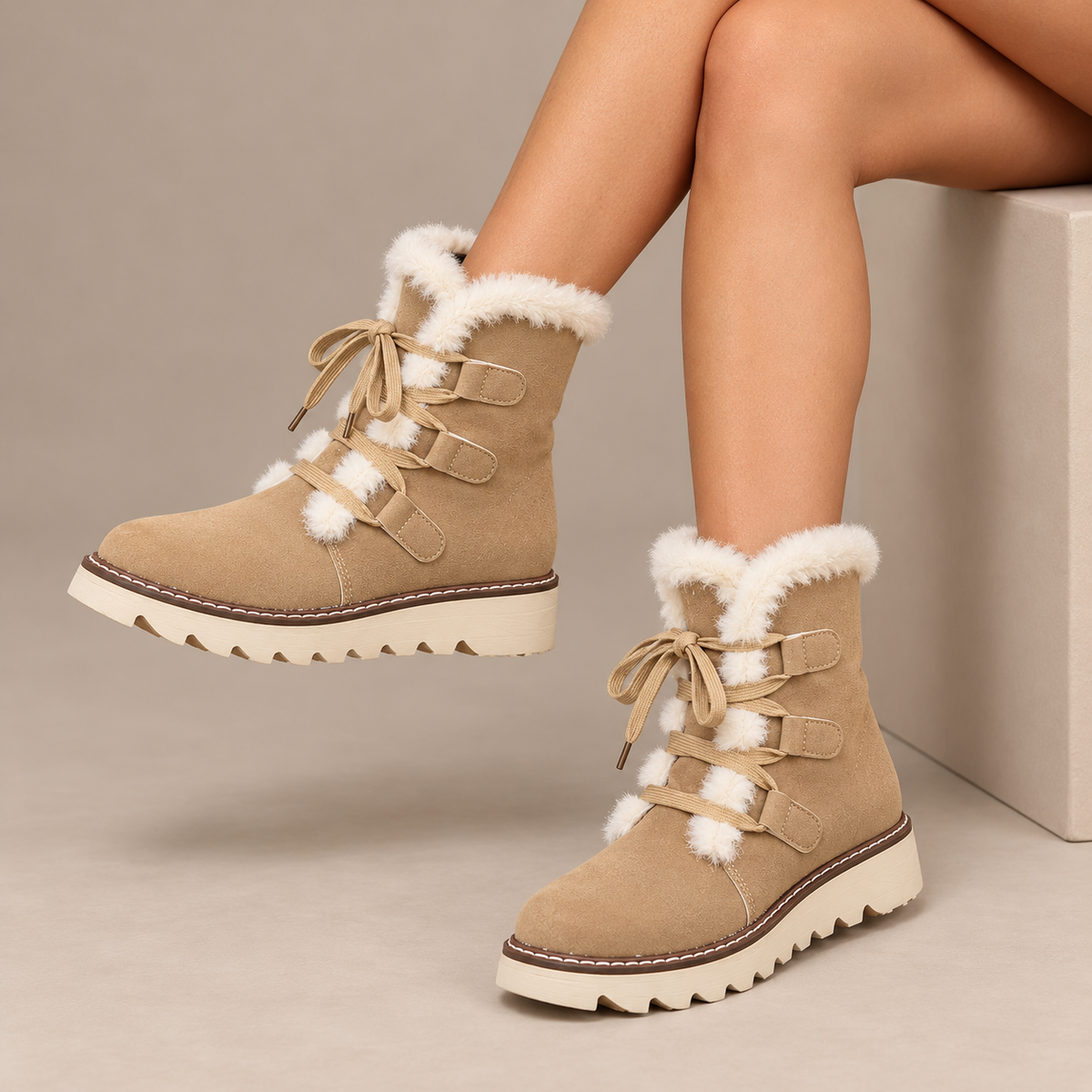 Georgina | Faux Fur Lace Up Ankle Boots