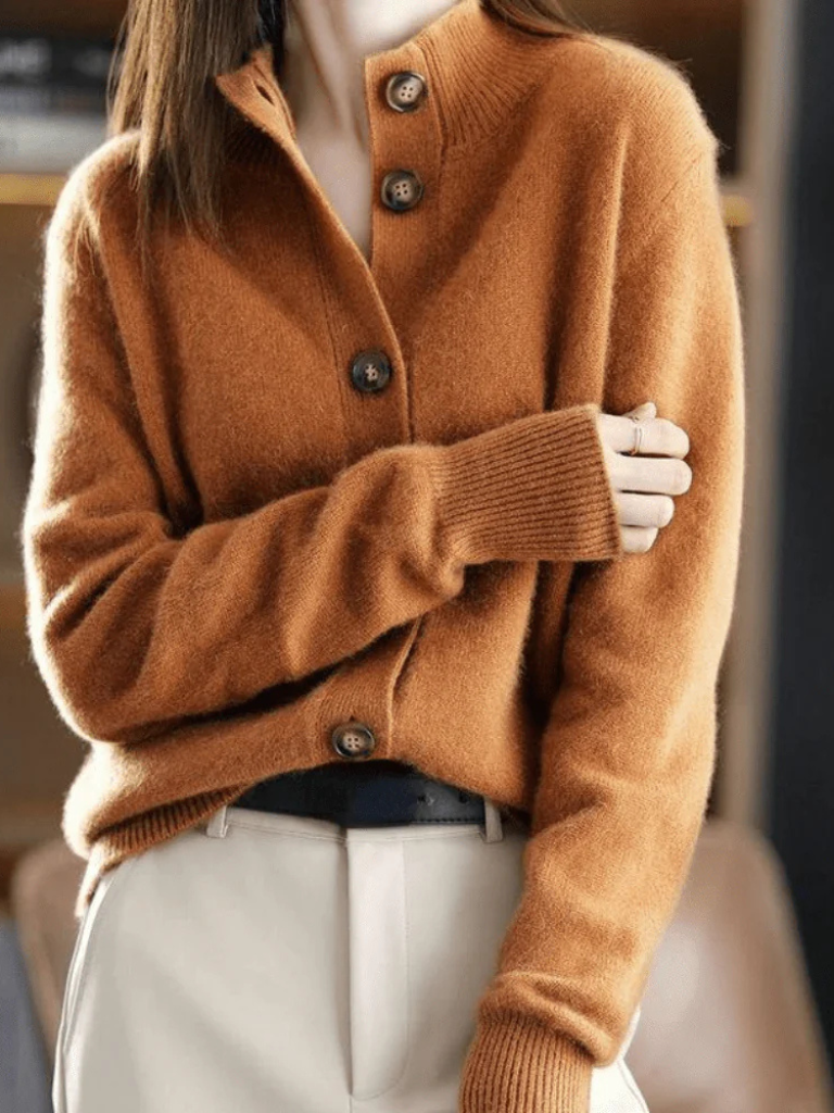 Amelia | Women Button Front Stand Collar Knit Cardigan