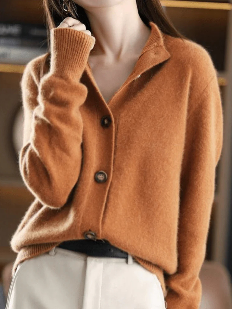 Amelia | Women Button Front Stand Collar Knit Cardigan