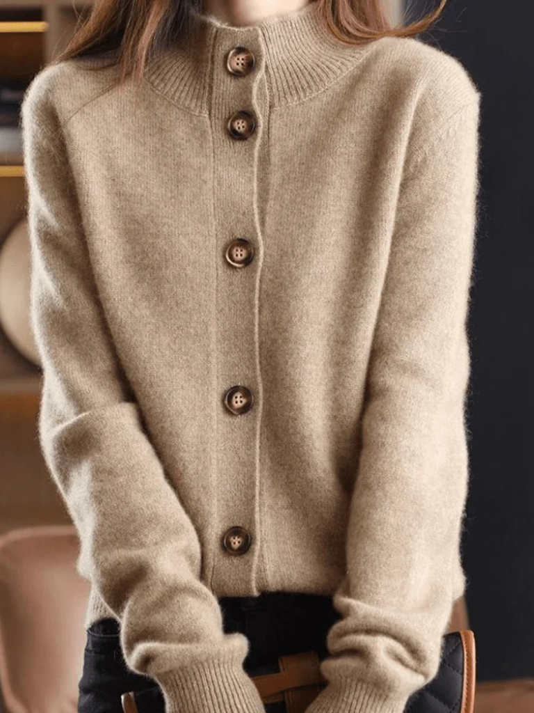 Amelia | Women Button Front Stand Collar Knit Cardigan