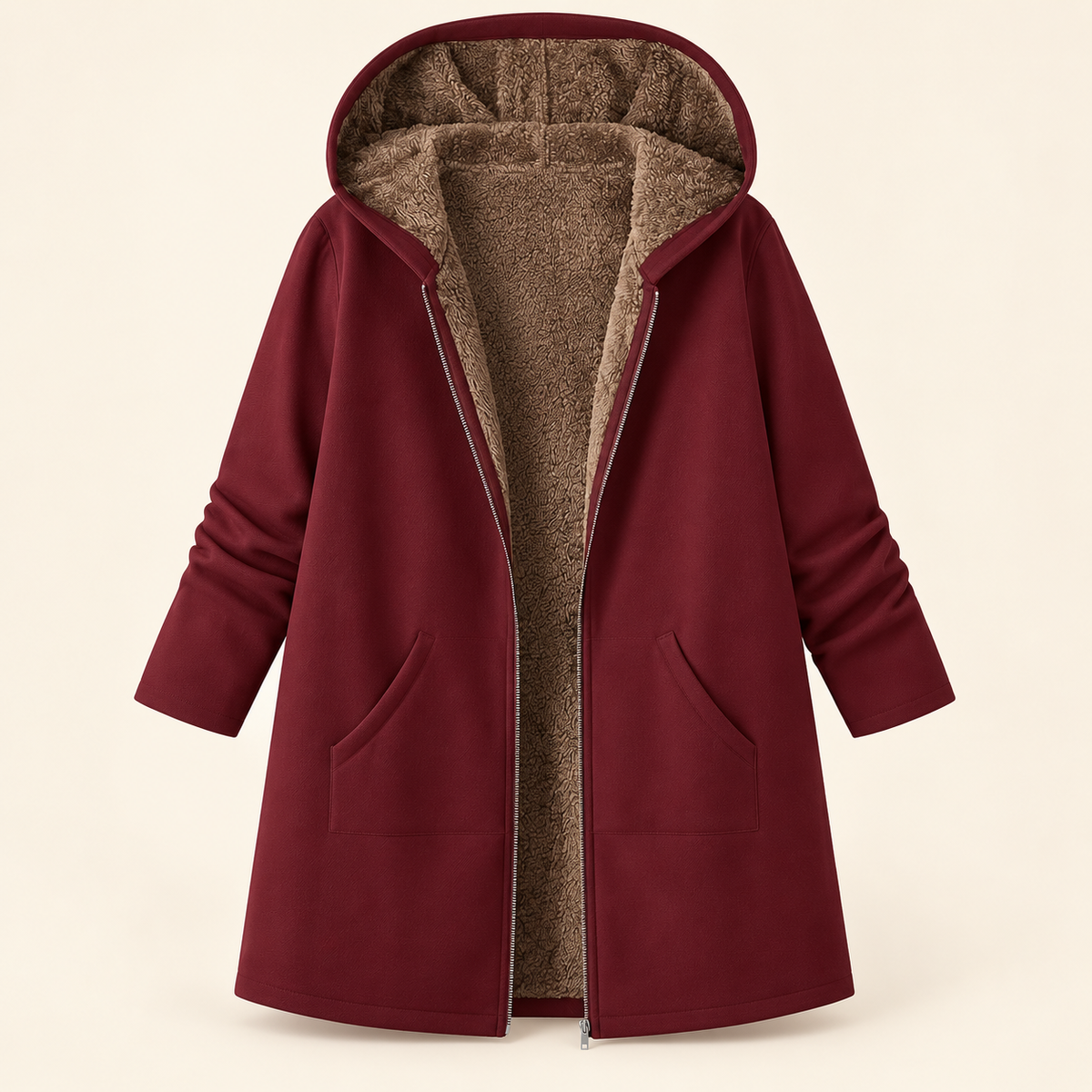 Andrea | Hooded Zip Front Longline Coat