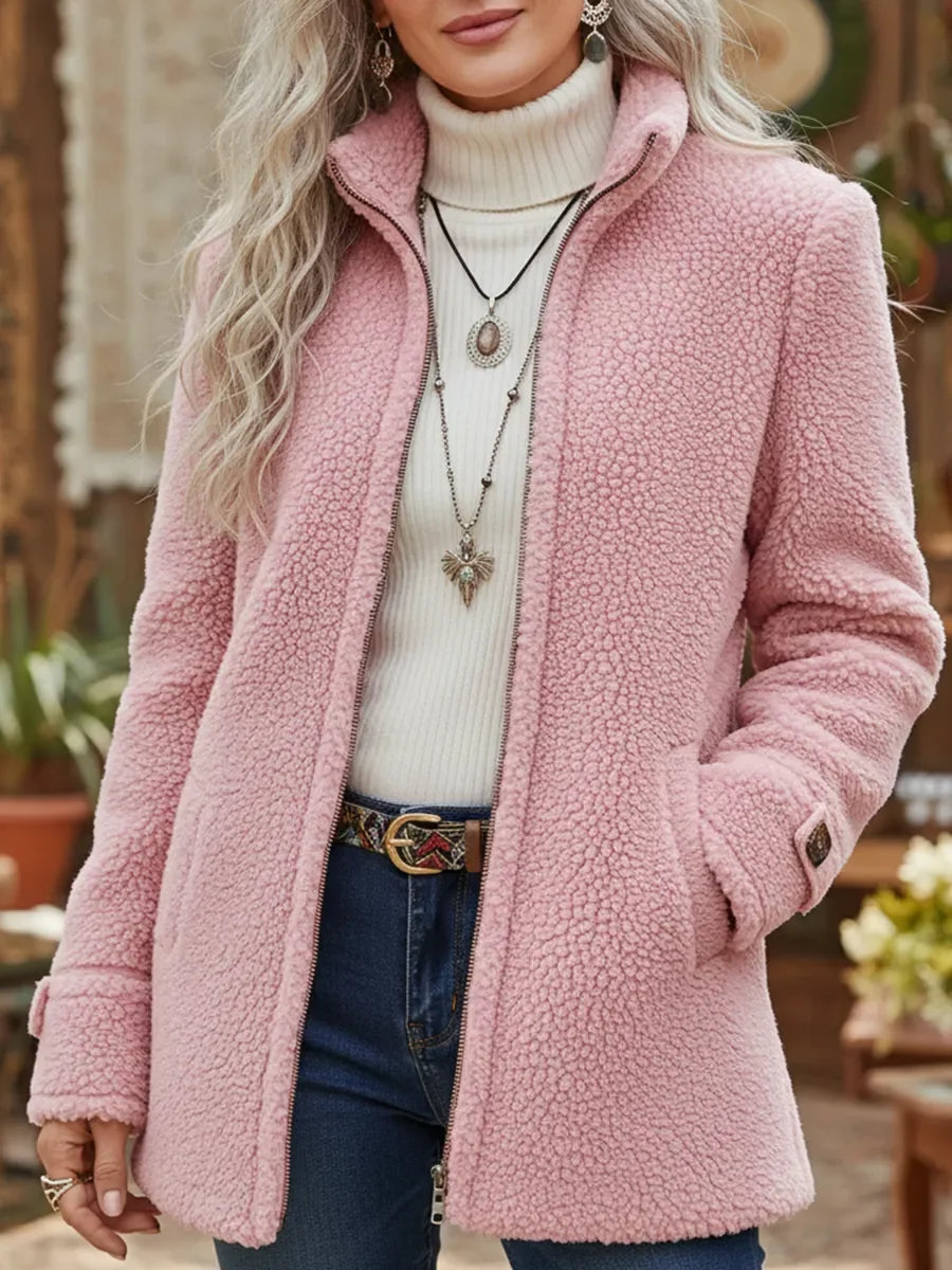 Cressida | Sherpa Fleece Stand Collar Zip Jacket