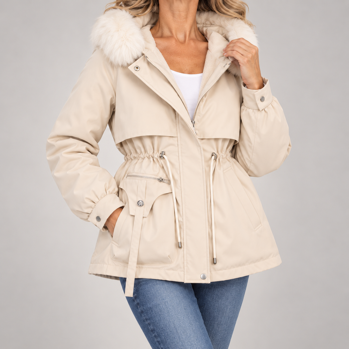 Miriam | Faux Fur Hooded Drawstring Parka