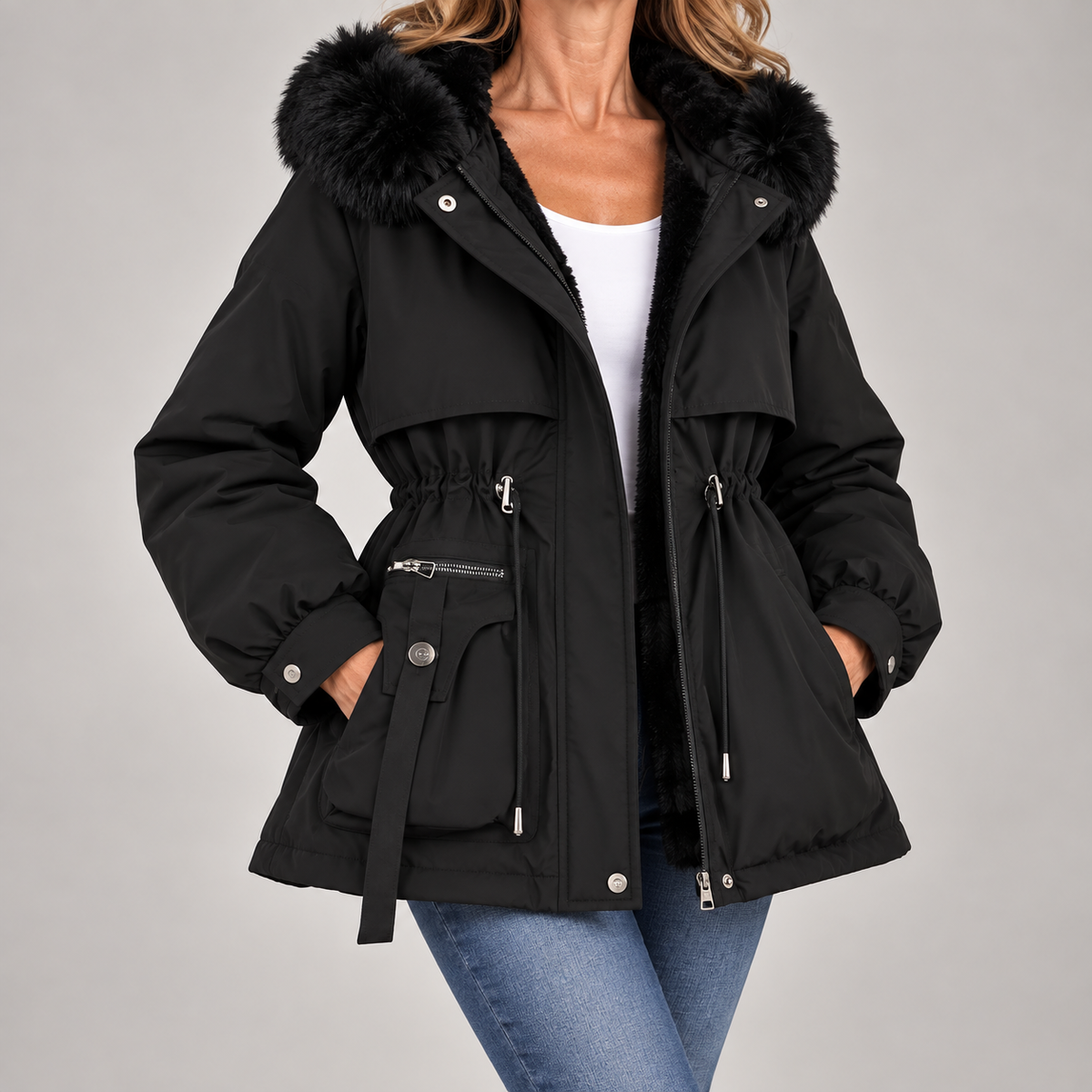 Miriam | Faux Fur Hooded Drawstring Parka