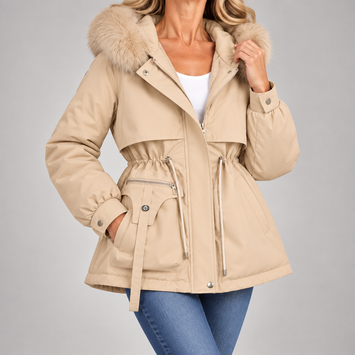 Miriam | Faux Fur Hooded Drawstring Parka