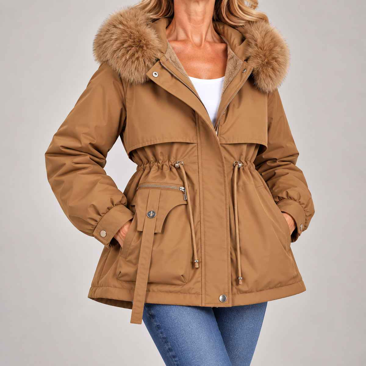 Miriam | Faux Fur Hooded Drawstring Parka