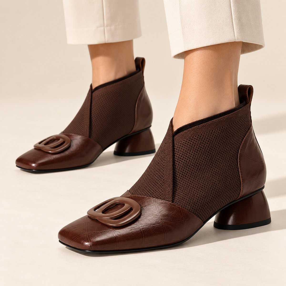 Marcia | Square Toe Buckle Detail Ankle Shoes