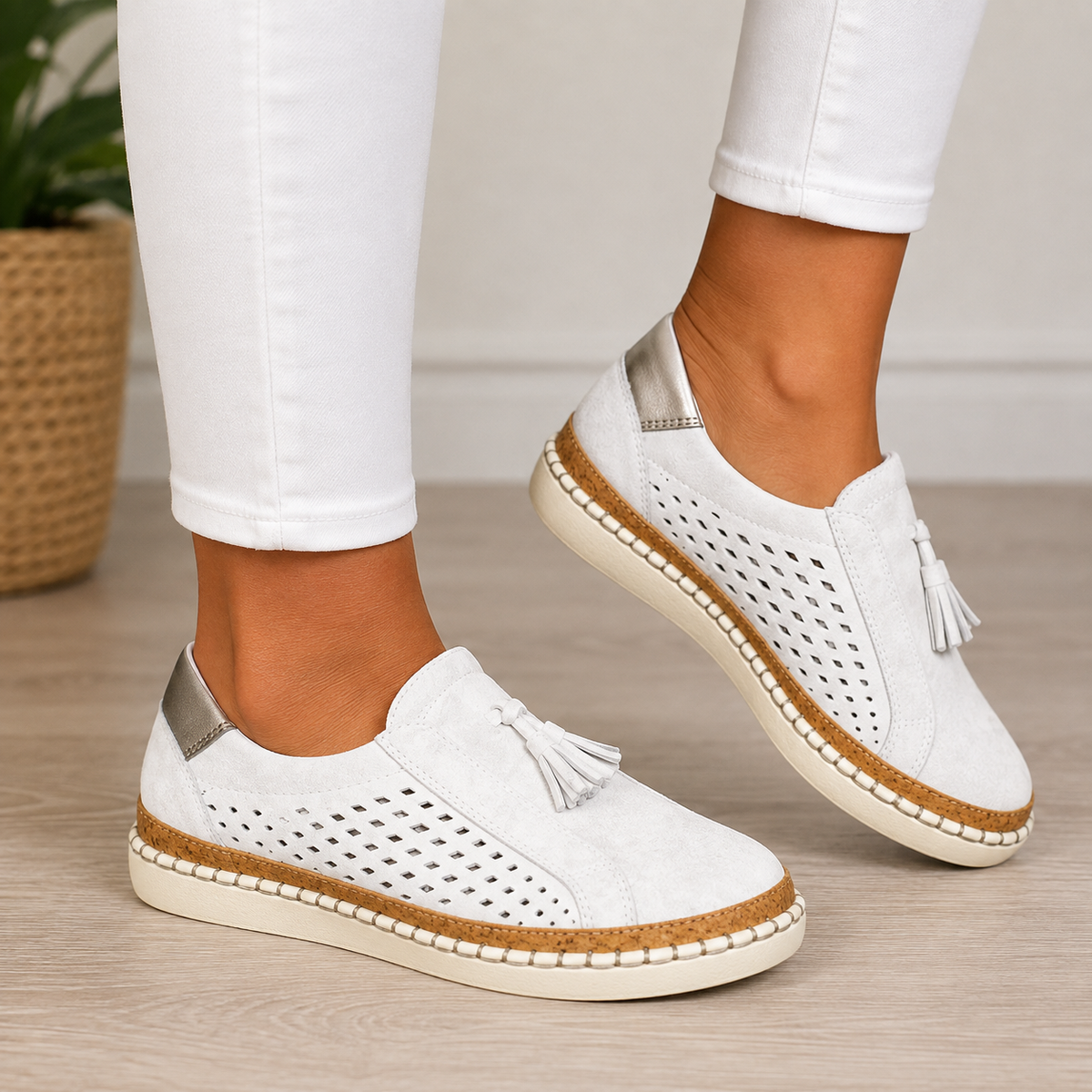 Daphne | Perforated Tassel Slip On Shoes