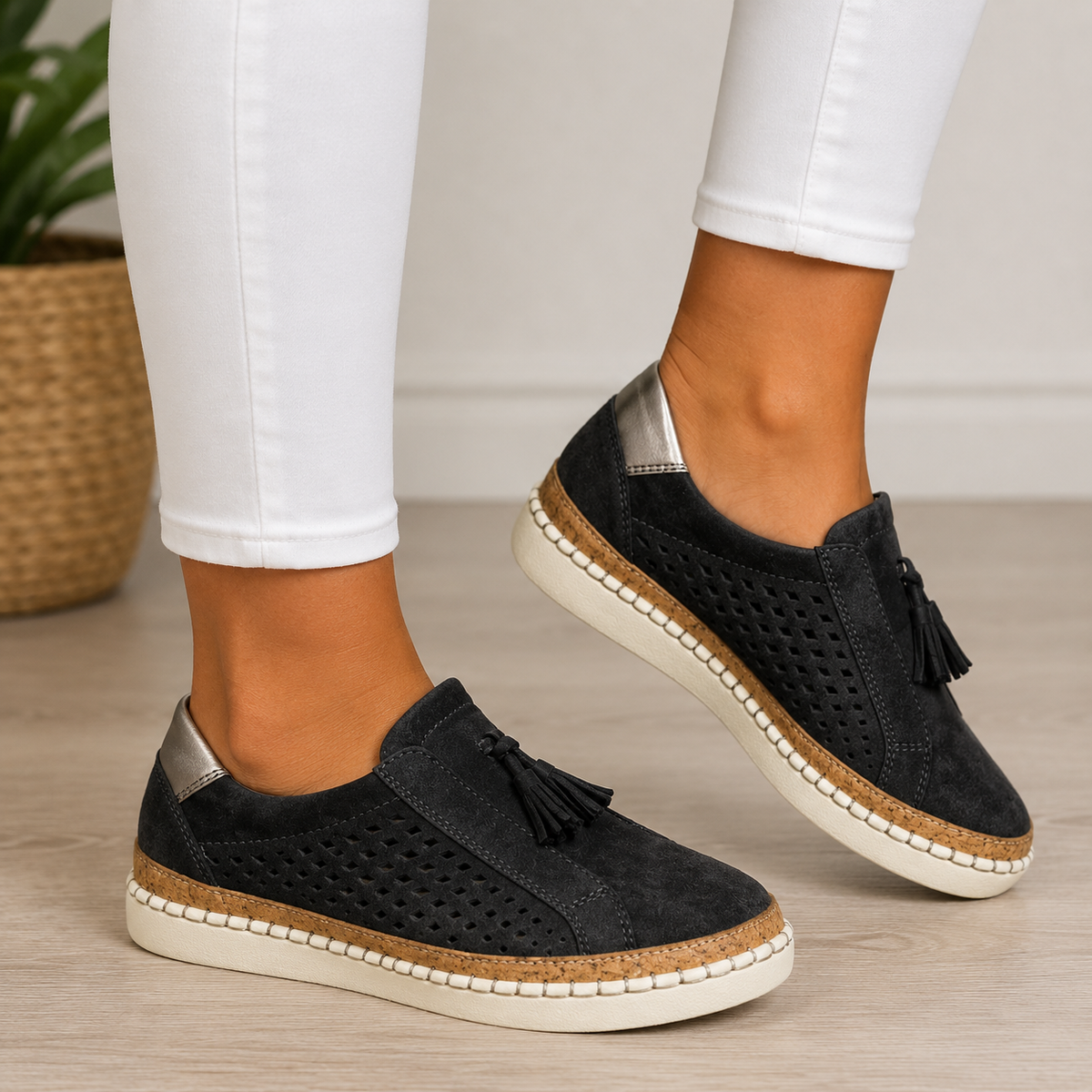 Daphne | Perforated Tassel Slip On Shoes