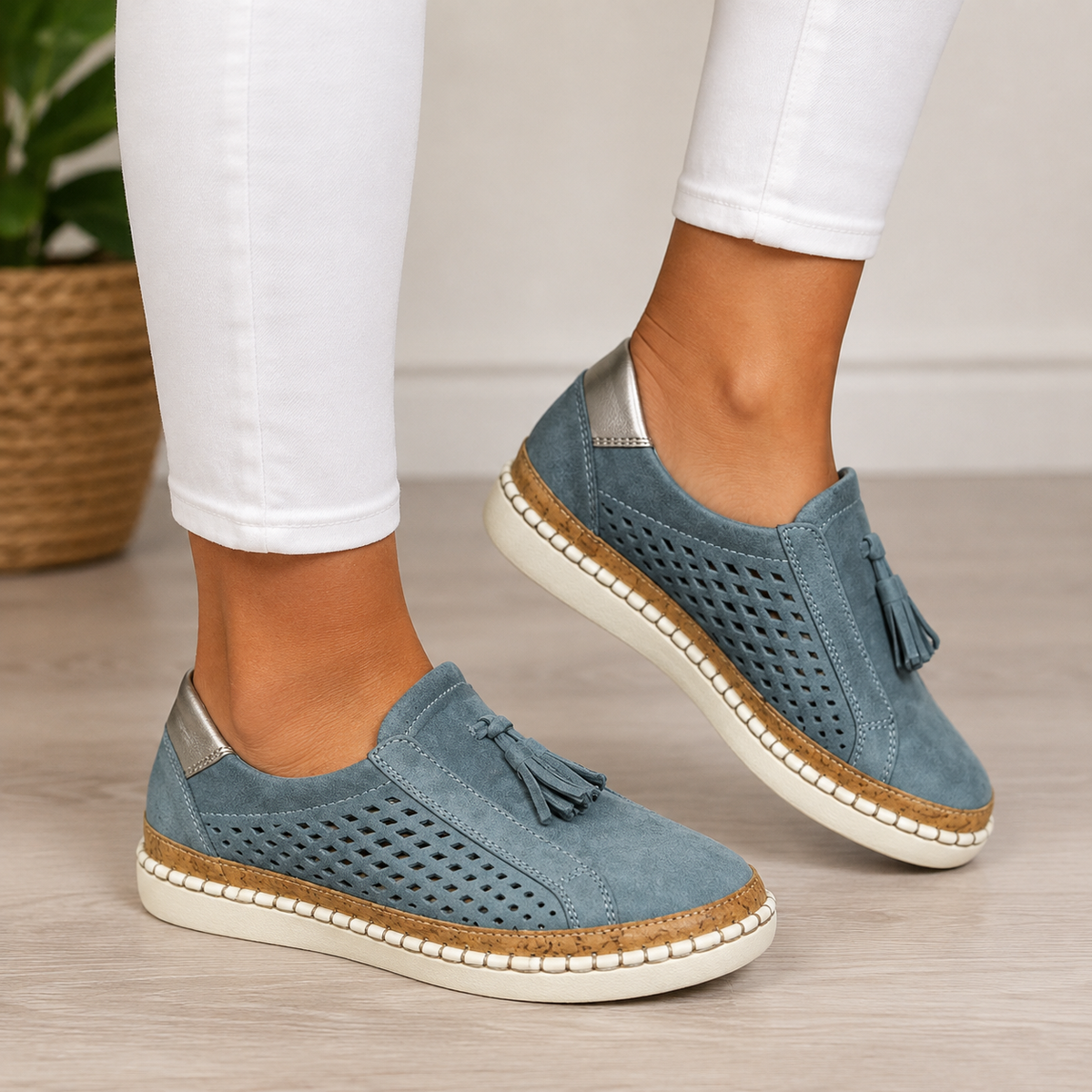 Daphne | Perforated Tassel Slip On Shoes