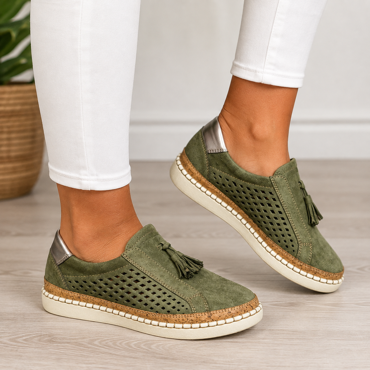 Daphne | Perforated Tassel Slip On Shoes