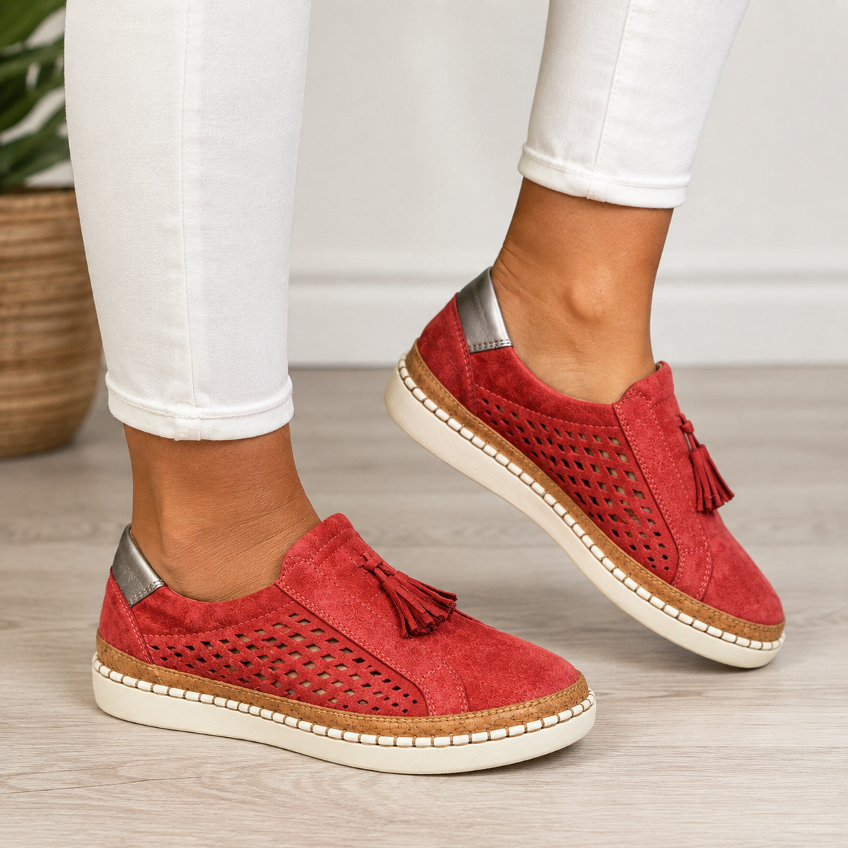 Daphne | Perforated Tassel Slip On Shoes