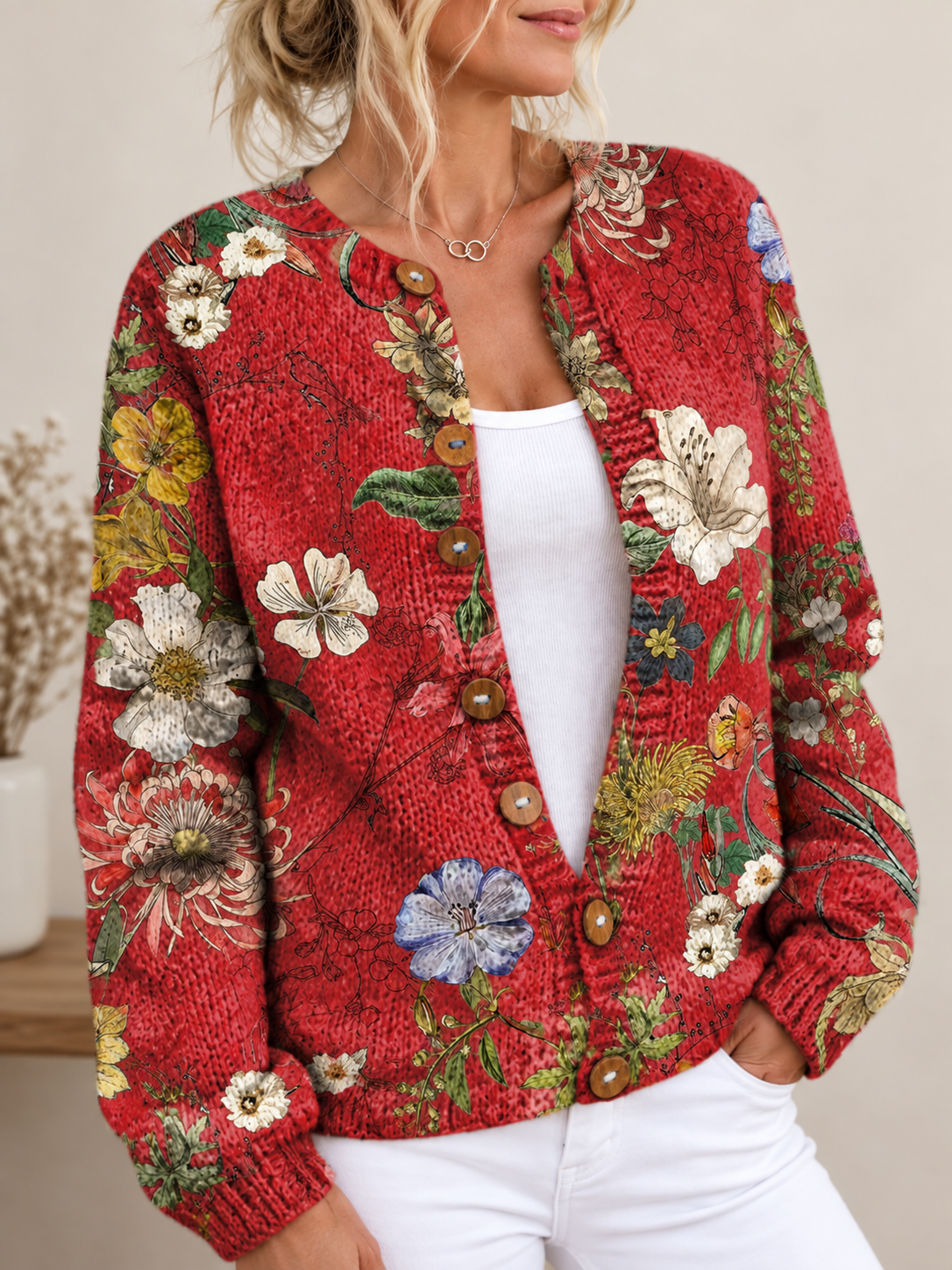 Eleanor | Women Floral Print Collared Button Cardigan