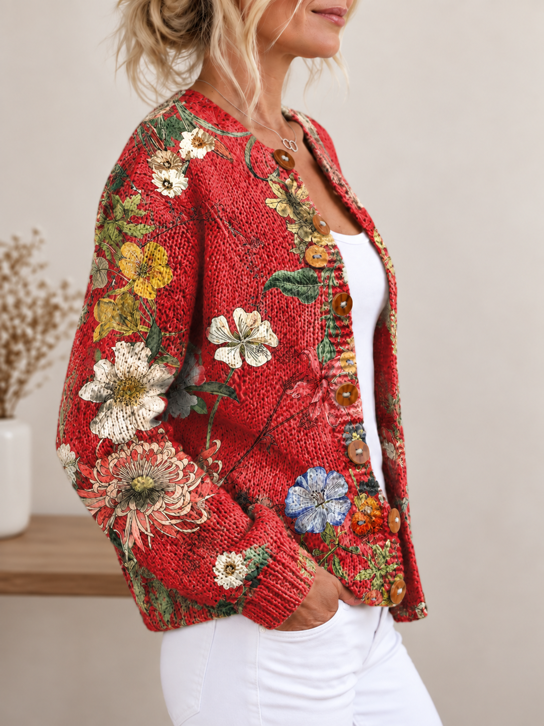 Eleanor | Women Floral Print Collared Button Cardigan