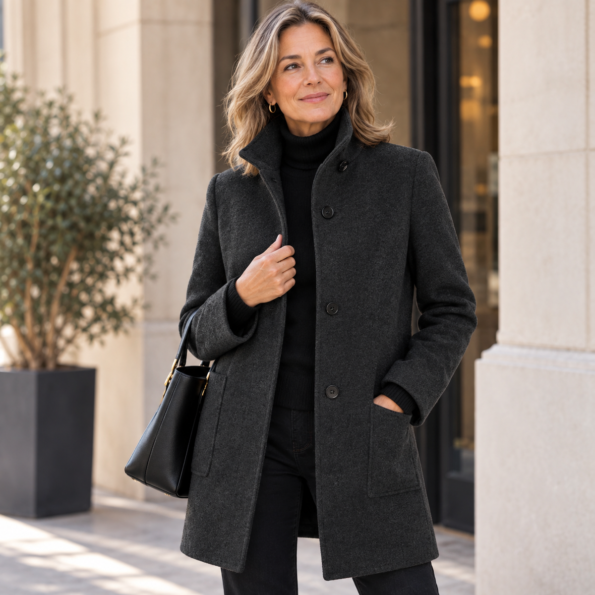Isabella | Women Stand Collar Button Front Longline Coat