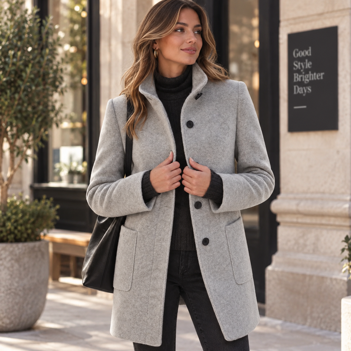 Isabella | Women Stand Collar Button Front Longline Coat