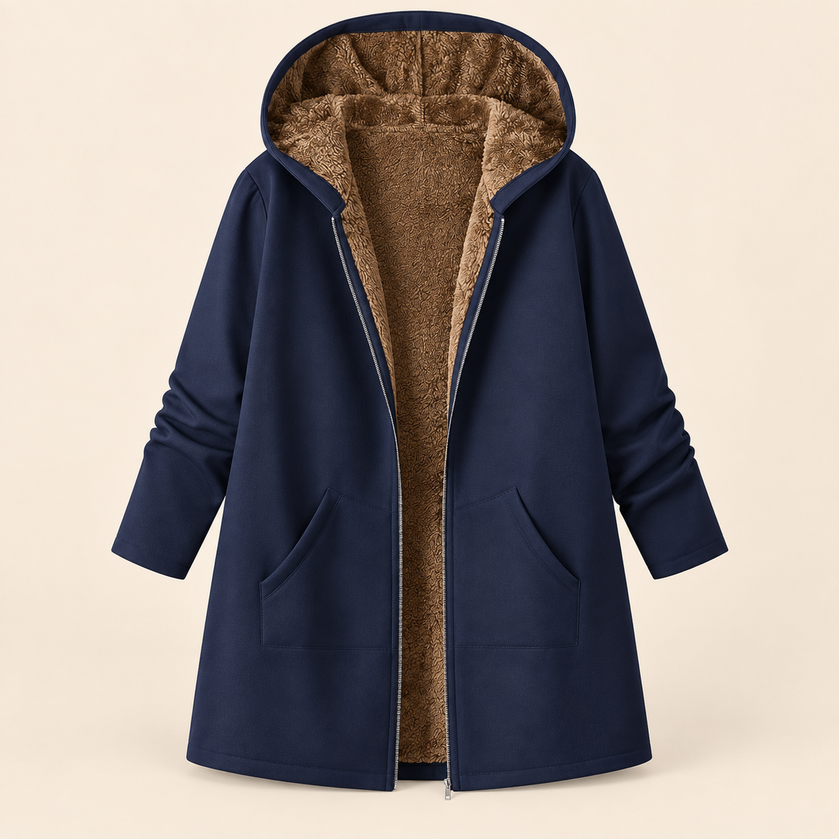 Andrea | Hooded Zip Front Longline Coat