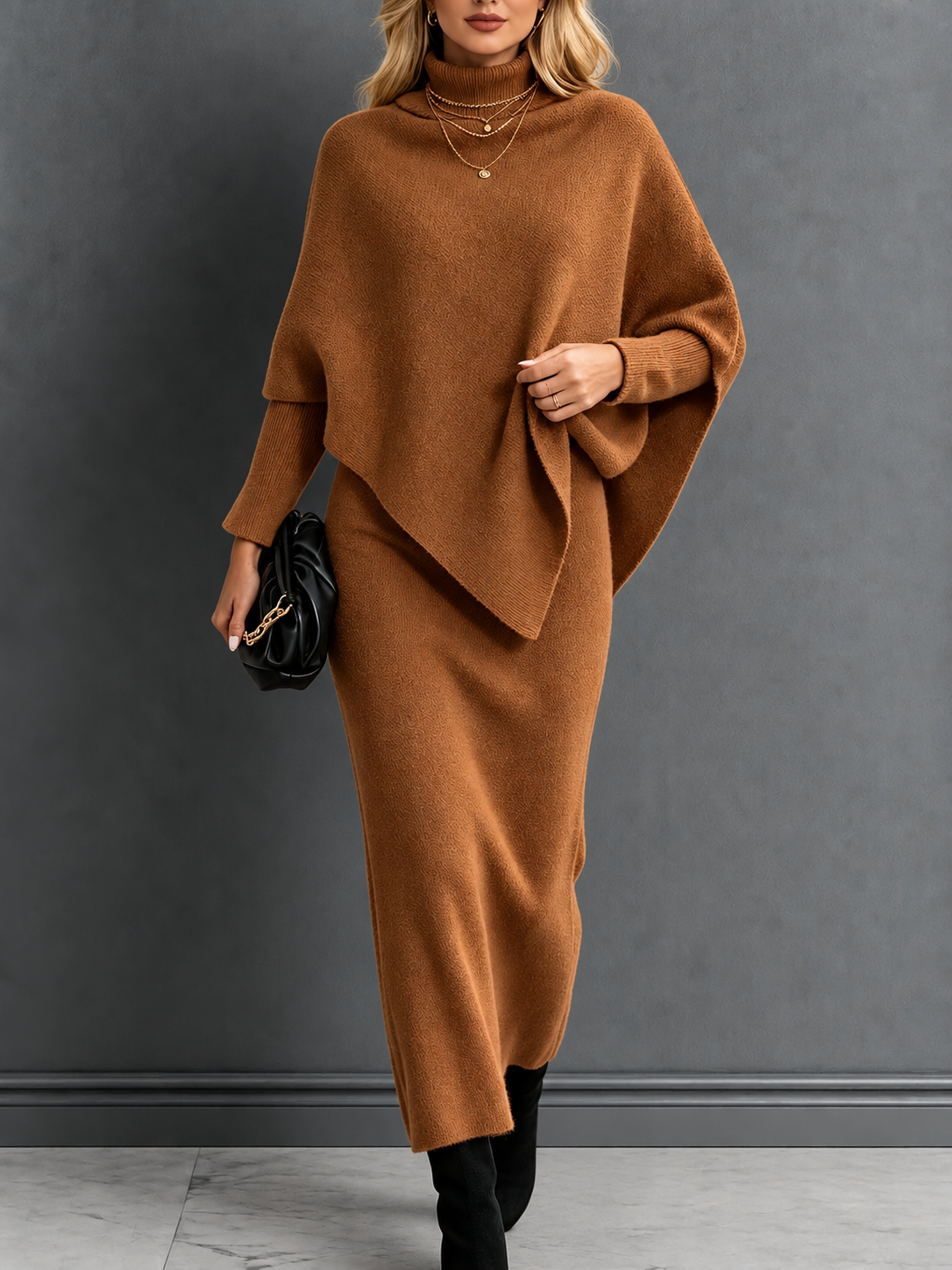 Lorna | Knitted Poncho Skirt Set