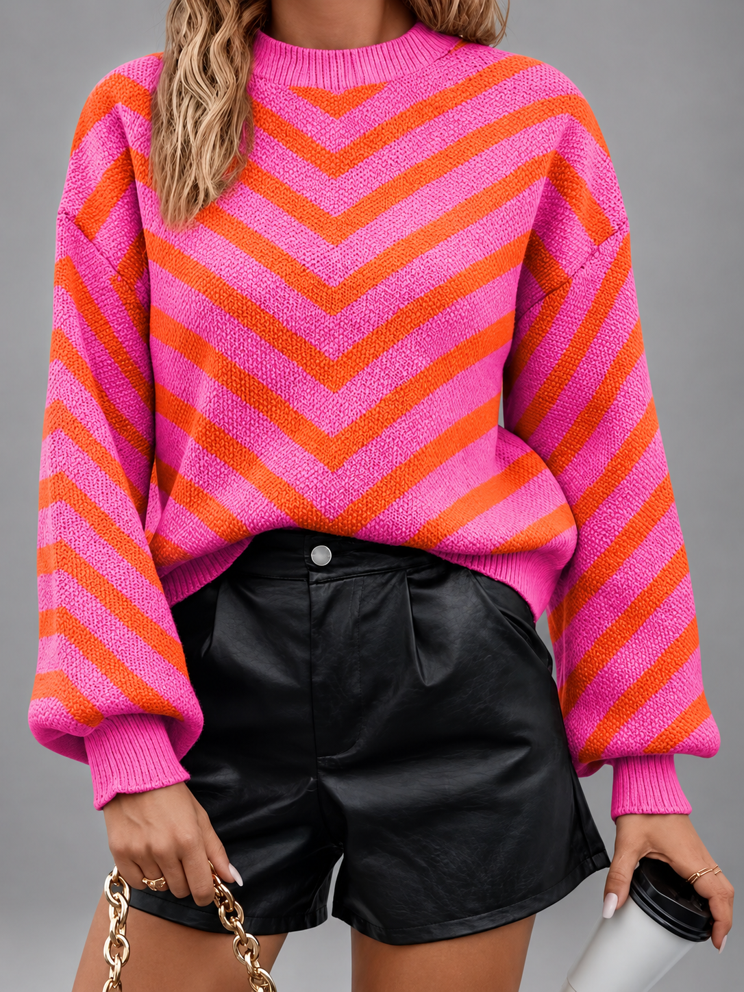 Eva | Chevron Pattern Long Sleeve Knit Sweater