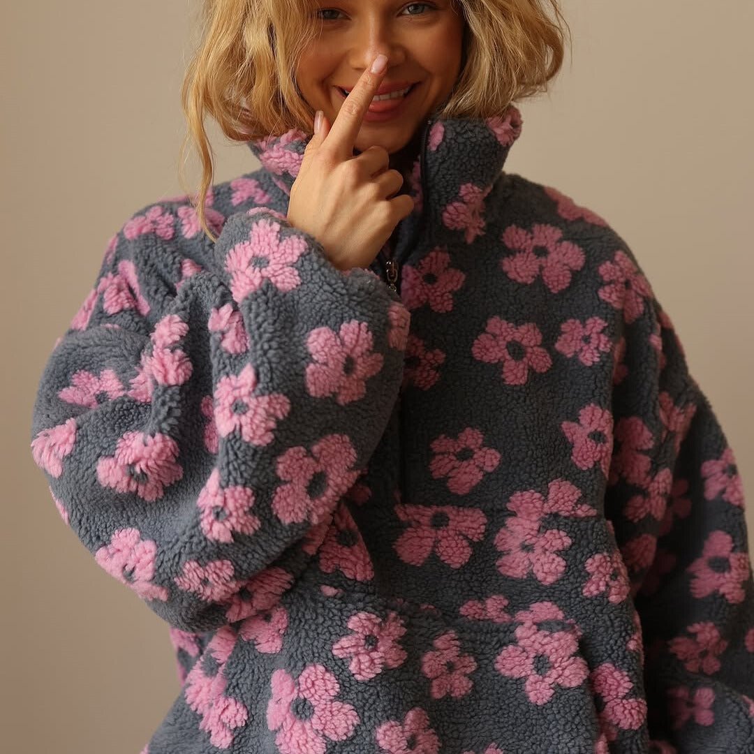 Victoria | Women Floral Hooded Half Zip Cardigan