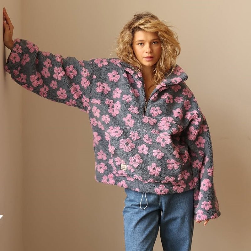 Victoria | Women Floral Hooded Half Zip Cardigan