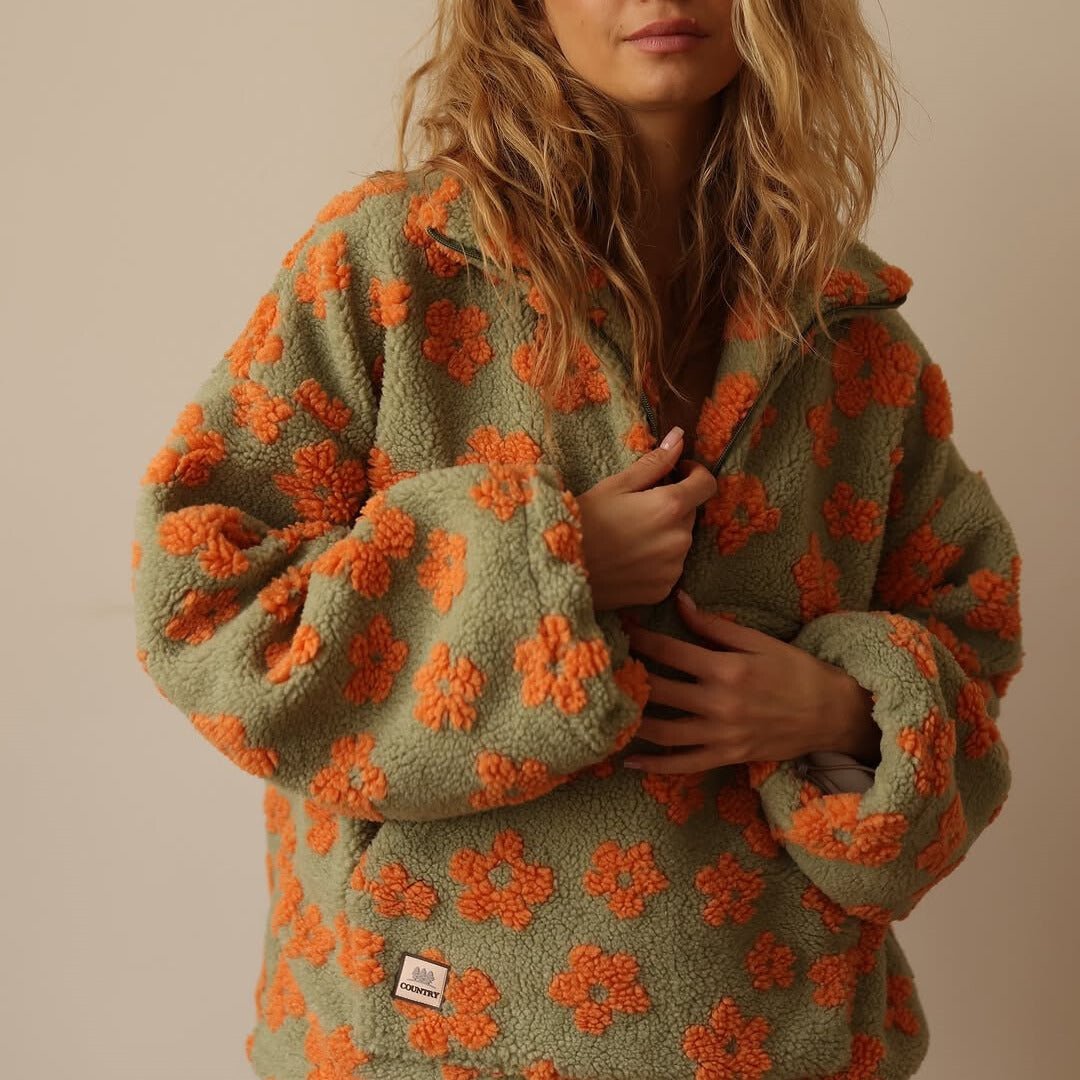 Victoria | Women Floral Hooded Half Zip Cardigan