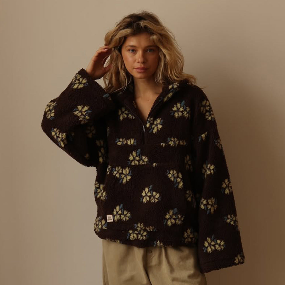 Victoria | Women Floral Hooded Half Zip Cardigan