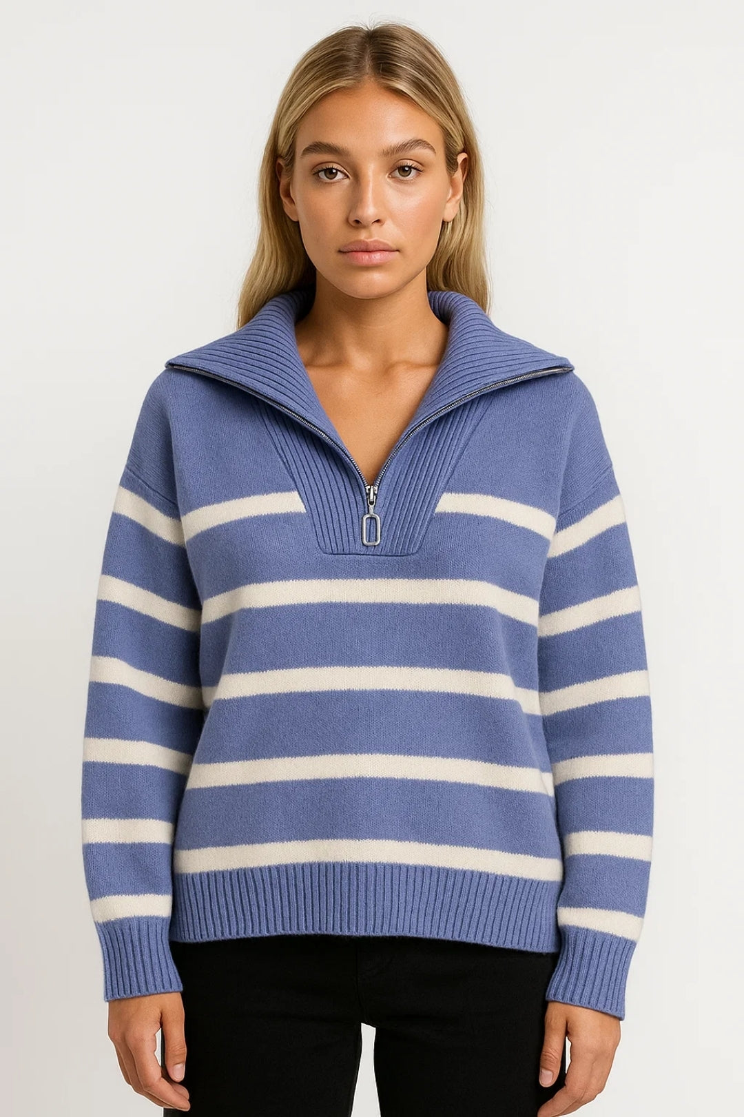 Kairis | Zip Collar Striped Knit Jumper