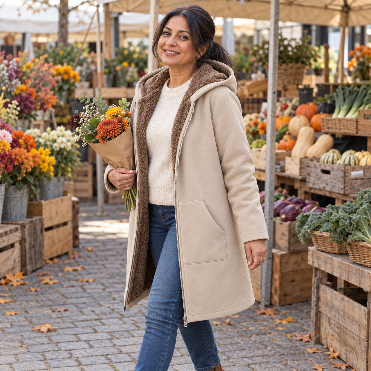 Andrea | Hooded Zip Front Longline Coat